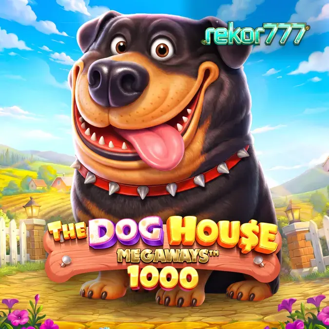 Tampilan layar permainan The Dog House Megaways 1000 dengan simbol anjing yang ikonik